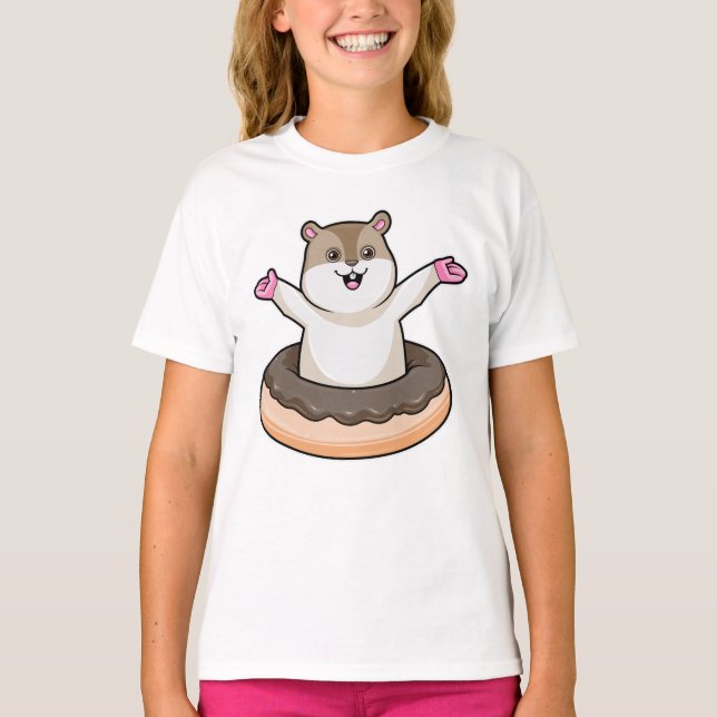 Hamster med Chocolate Donut T Shirt (Framsida)