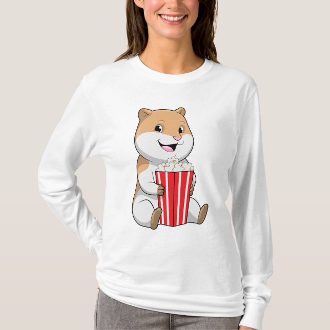 Hamster med Cone of Popcorn T Shirt (Framsida)