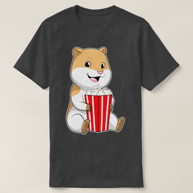 Hamster med Cone of Popcorn T Shirt (Design framsida)