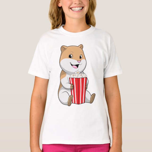 Hamster med Cone of Popcorn T Shirt (Framsida)