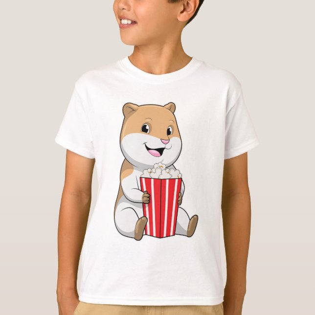 Hamster med Cone of Popcorn T Shirt (Framsida)
