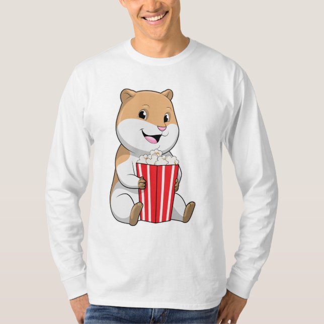 Hamster med Cone of Popcorn T Shirt (Framsida)