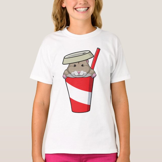 Hamster med Drink T Shirt (Framsida)