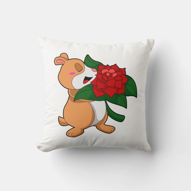 Hamster med Flower Ro Kudde (Framsida)