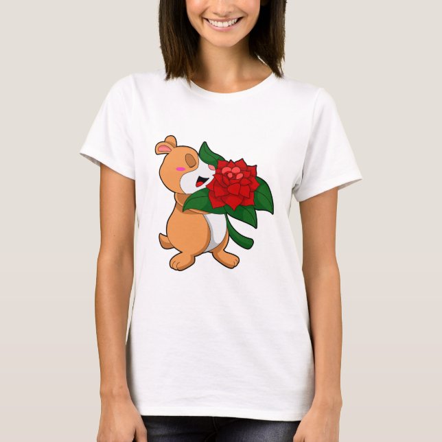 Hamster med Flower Ro T Shirt (Framsida)