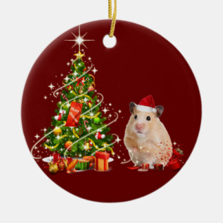 Hamster med hatt-skafts jul julgransprydnad keramik