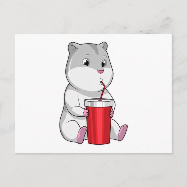 Hamster med mugg & Dricksstrå Vykort (Framsida)