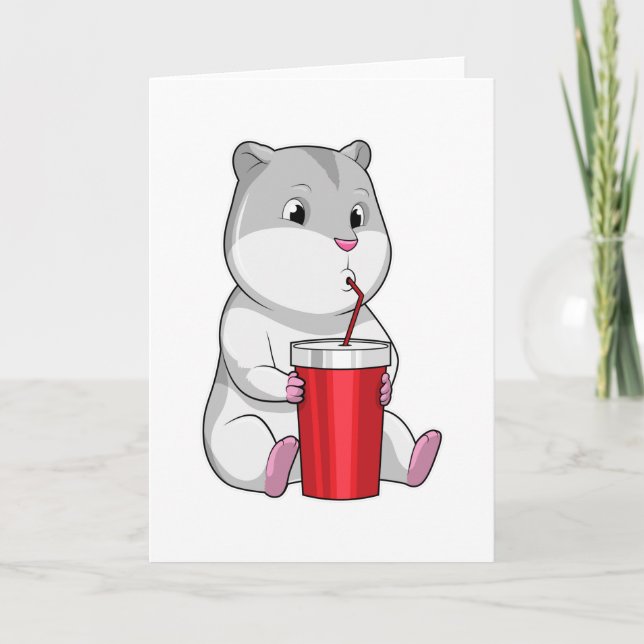 Hamster med mugg och dricksstrå</s> Hamster med mu Kort (Framsida)