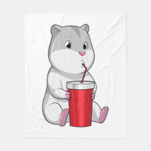 Hamster med Mugg och drickstrå Fleecefilt