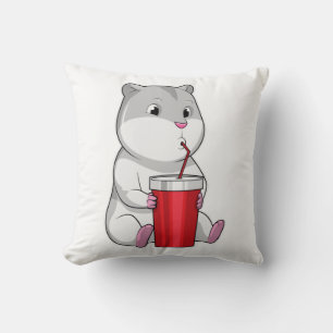 Hamster med Mugg och drickstrå Kudde