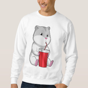 Hamster med Mugg och drickstrå Lång Ärmad Tröja