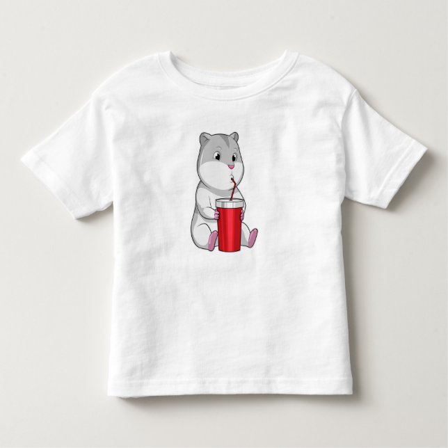 Hamster med Mugg och drickstrå T Shirt (Framsida)