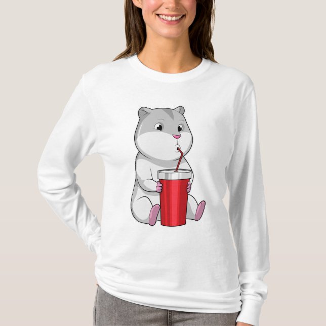 Hamster med Mugg och drickstrå T Shirt (Framsida)
