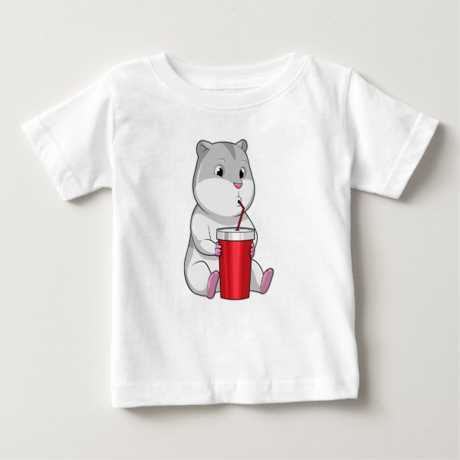 Hamster med Mugg och drickstrå T Shirt (Framsida)