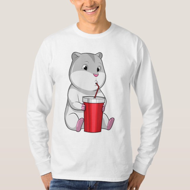Hamster med Mugg och drickstrå T Shirt (Framsida)