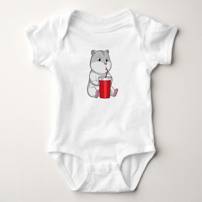 Hamster med Mugg och drickstrå T Shirt (Framsida)