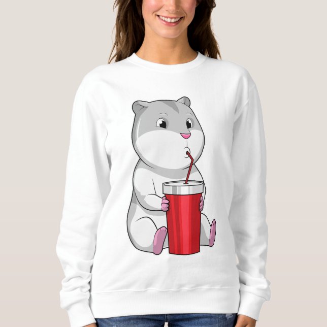 Hamster med Mugg och drickstrå T Shirt (Framsida)