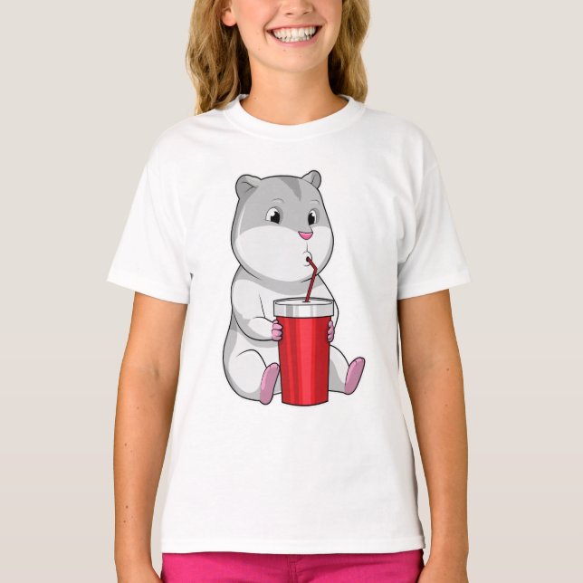 Hamster med Mugg och drickstrå T Shirt (Framsida)