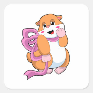 Hamster med Ribbon Fyrkantigt Klistermärke