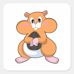 Hamster med Walnut Fyrkantigt Klistermärke