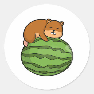 Hamster med Watermelon Runt Klistermärke