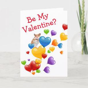 Hamster Mouse Balloon Heart Valentine Day Helgkort