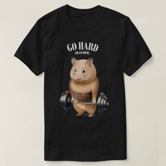 Hamster Muscle Training med Barbell Shrug Pub Fit T Shirt (Design framsida)