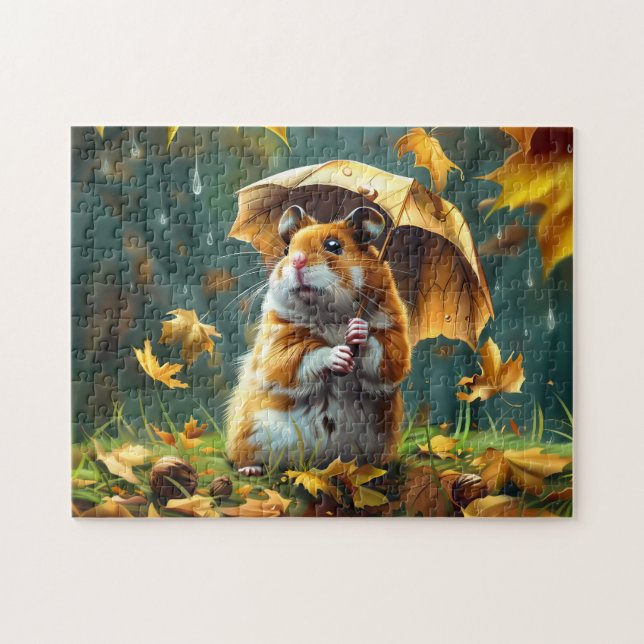 Hamster och Löv Umbrella Pussel (Horisontell)