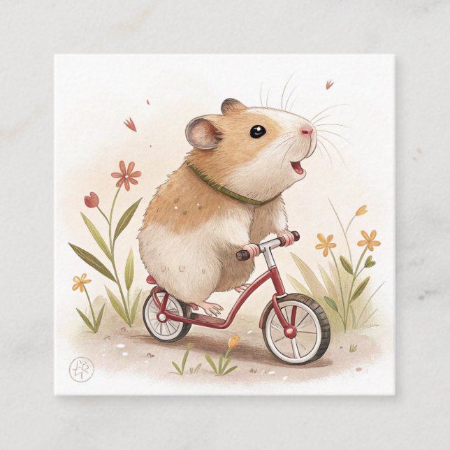 Hamster On Bike Fyrkantigt Visitkort (Framsida)