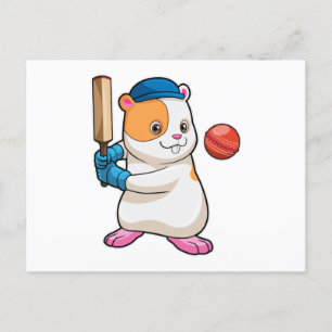 Hamster på Cricket med cricketträ & keps Vykort