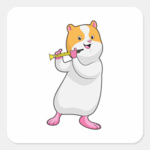 Hamster på Music med Flute Fyrkantigt Klistermärke