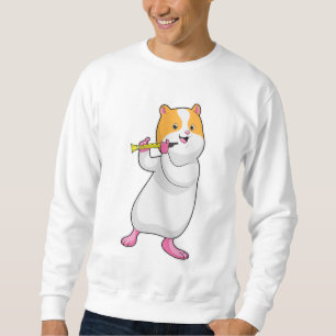 Hamster på Music med Flute Lång Ärmad Tröja