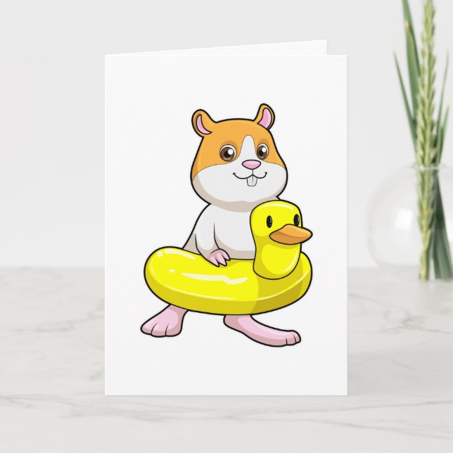 Hamster på stranden med anka som simring kort (Framsida)