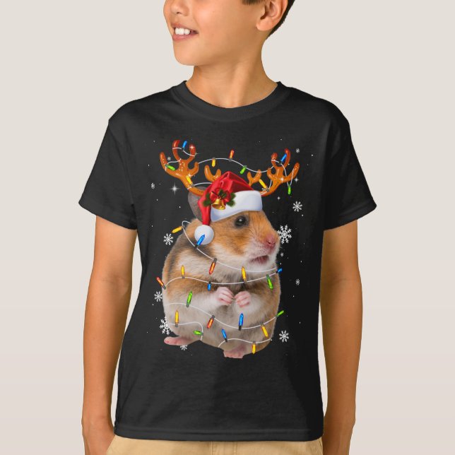 Hamster Reindeer jul Ljus Funny Hamster Xm T Shirt (Framsida)