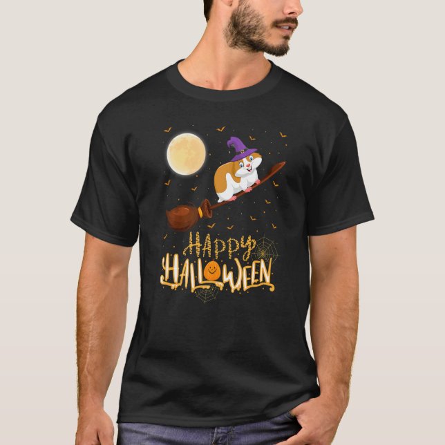 Hamster Ride Witch Pistol Hamster Halloween T Shirt (Framsida)