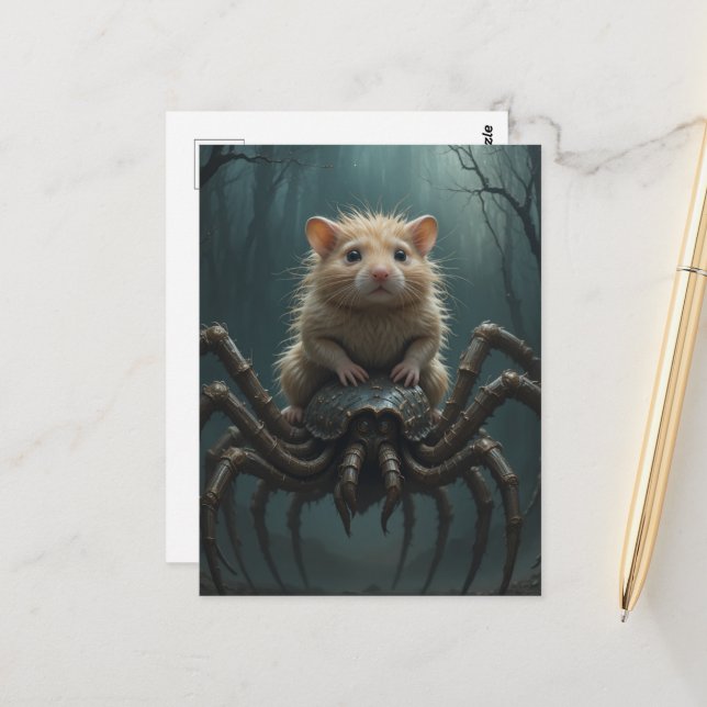 Hamster Riding a Spider Vykort (Fram/Back In Situ)