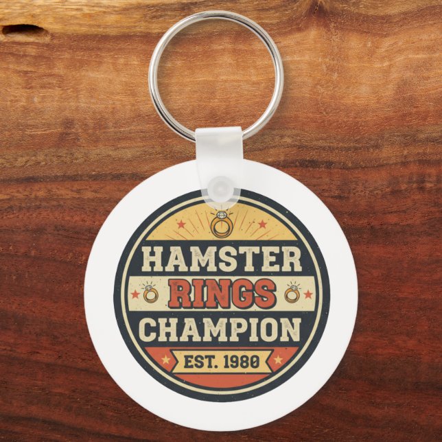 Hamster Rings Champion Retro Badge Nyckelring (Framsida)