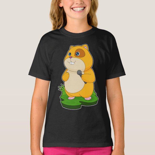 Hamster Sångare Mikrofon Musik T Shirt (Framsida)