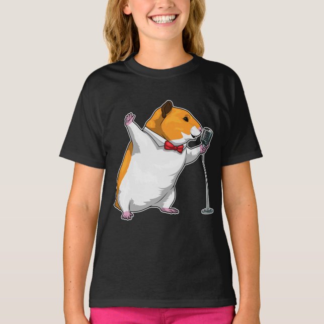 Hamster Singer Microphone Music T Shirt (Framsida)