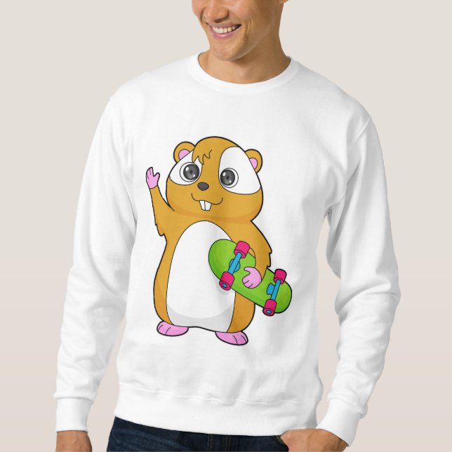 Hamster Skater Skateboard Lång Ärmad Tröja (Framsida)