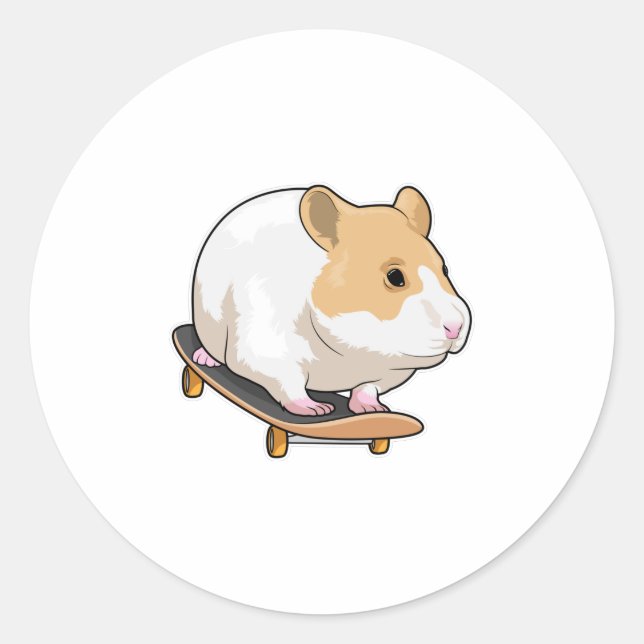 Hamster Skater Skateboard Runt Klistermärke (Framsida)