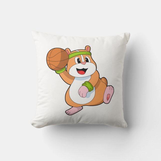 Hamster som Basketball-spelare med Basketball Kudde (Framsida)