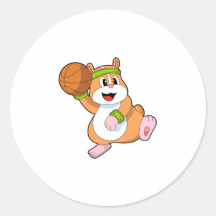 Hamster som Basketball-spelare med Basketball Runt Klistermärke