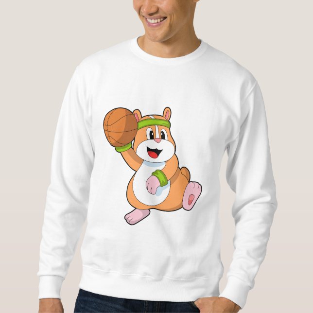Hamster som basketspelare med basketboll lång ärmad tröja (Framsida)