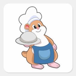 Hamster som Cook med Platter Fyrkantigt Klistermärke
