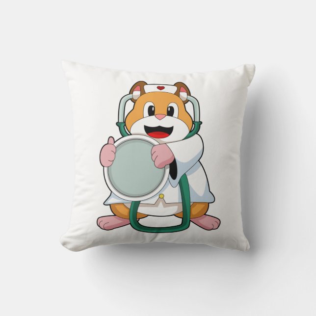 Hamster som Doktor med Stethoscope.PNG Kudde (Framsida)