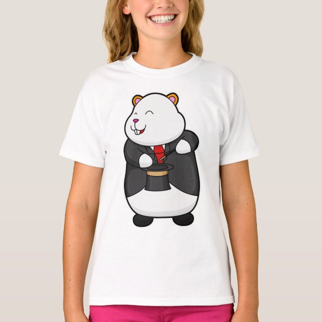 Hamster som Magician med magiskt trollspö och Hat T Shirt (Framsida)