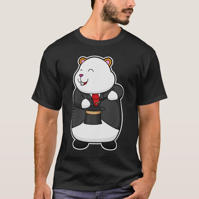 Hamster som Magician med magiskt trollspö och Hat T Shirt (Framsida)