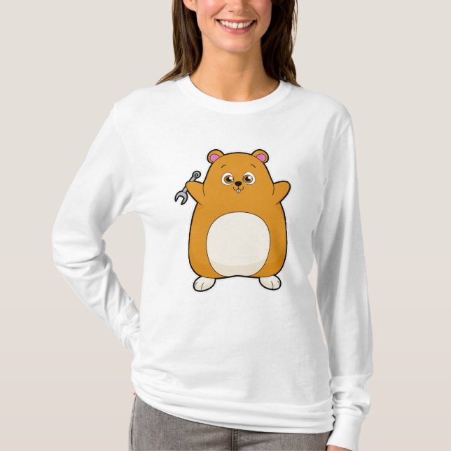 Hamster som Mechanic med Wrench T Shirt (Framsida)