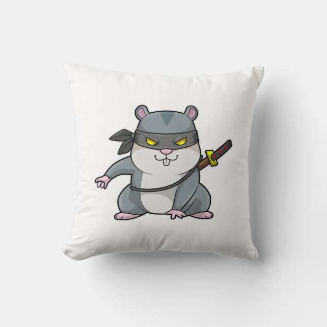 Hamster som Ninja vid martialkonsten med Sword Kudde (Framsida)